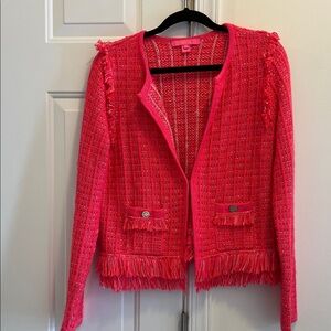 Lilly Pulitzer Vibrant Pink/coral Simora Fringe Cardigen Jacket M